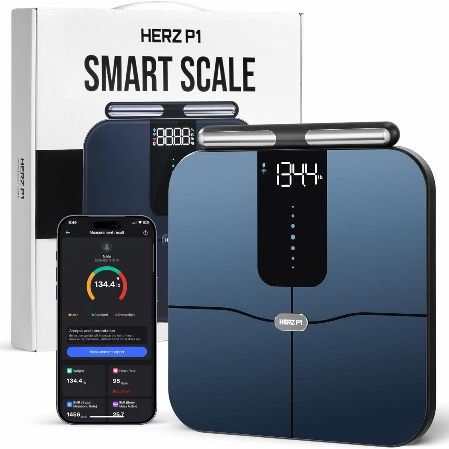 Herz P1 Smart Scale – 8-Electrode Body Composition Scale with Handle | BMI, Body