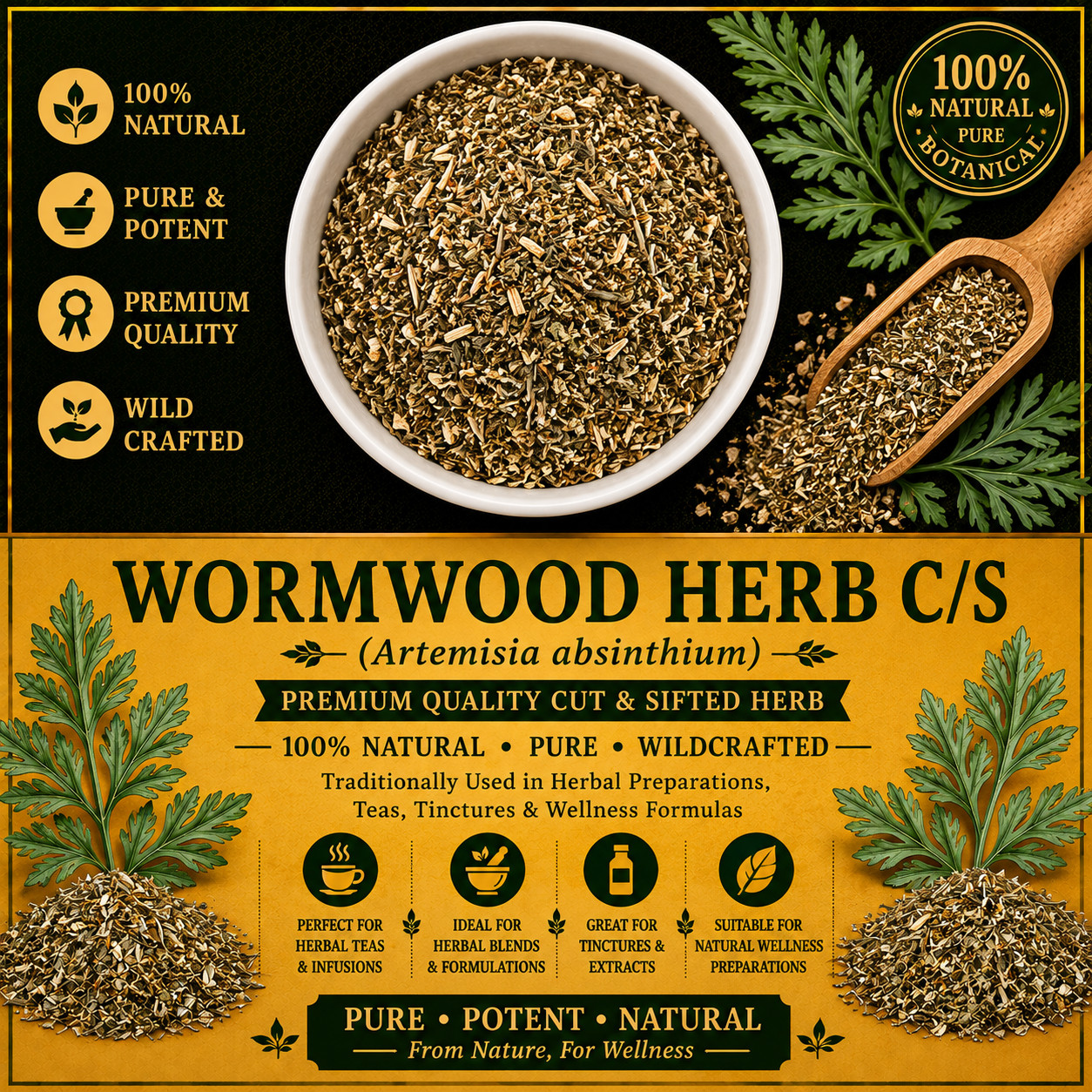 Wormwood Herb C/S Artemisia absinthium Cut & Sifted Premium Herbal Tea | Fresh