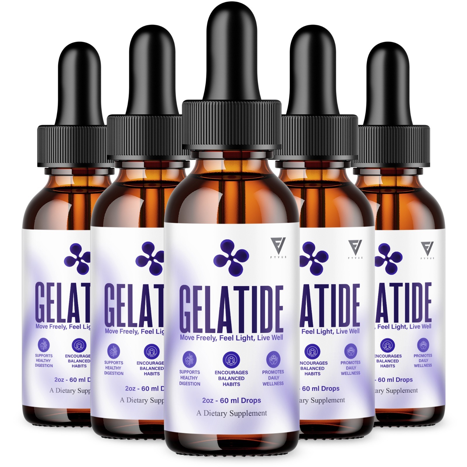 (5 Pack) Gelatide Weight Management Drops, Gelatide Daily Health Support (10oz)