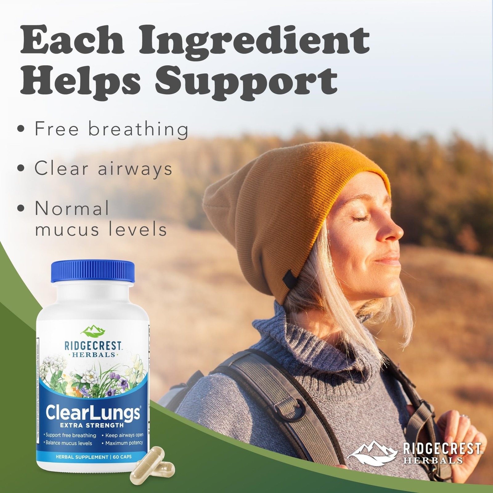 RidgeCrest Herbals ClearLungs Extra Strength, Natural Lung, Nasal Health Form…