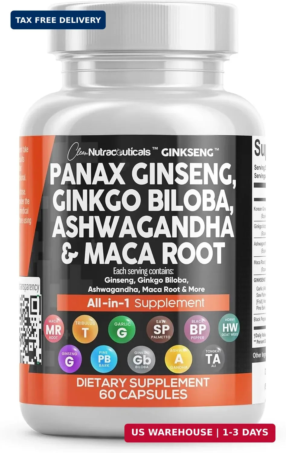 Clean Nutraceuticals Panax Ginseng Ginkgo Biloba Ashwagandha Maca Root – Focus S