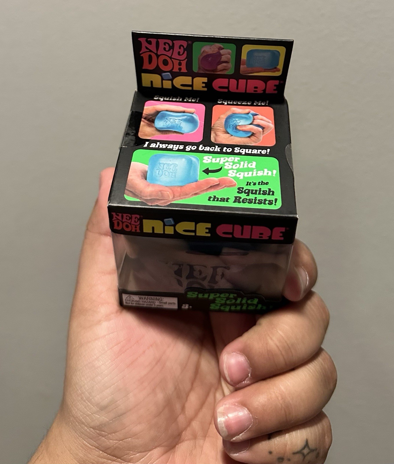 Schylling NeeDoh Nice Cube Blue Squeeze Ball, Super Solid Squish, 26079HY