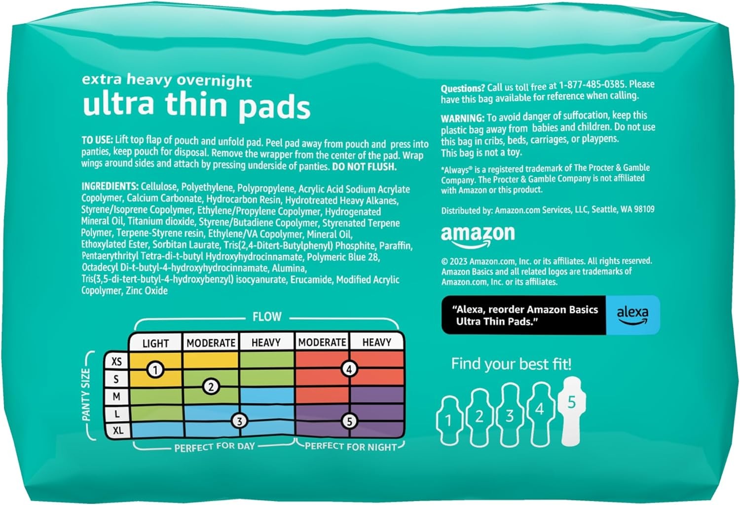 Amazon Basics Extra Heavy Overnight Pads for Women, Size 5, 24 Count, 1 Pack