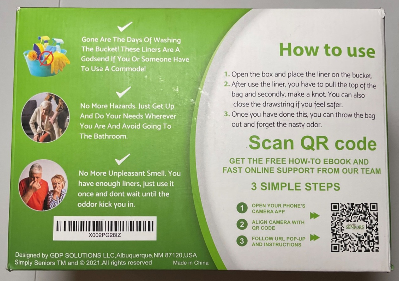 NEW Commode Liners – 100 Strong Portable Toilet Bags – Easy To Use Bedside