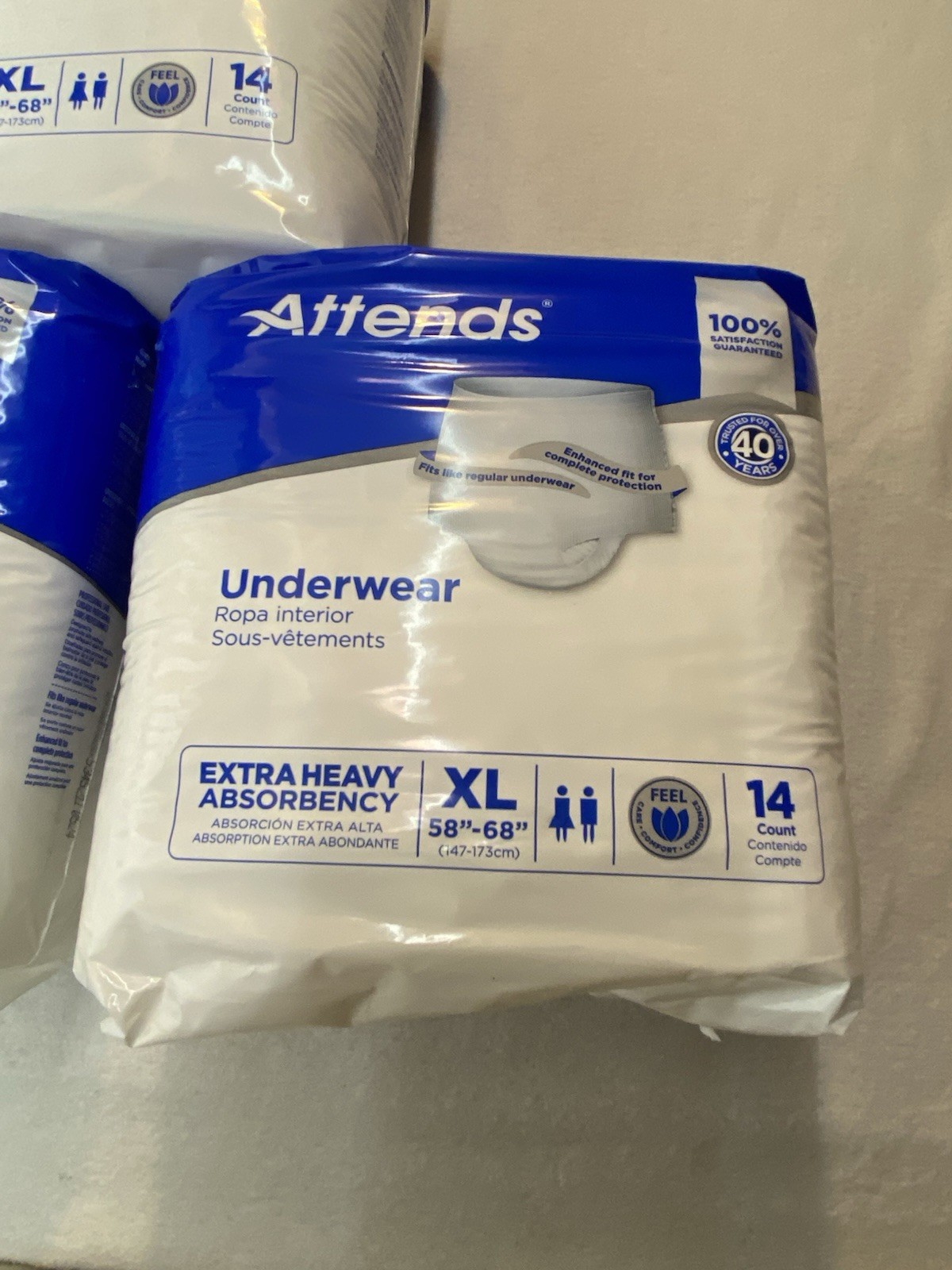 3 Packs Attends EXTRA LARGE, Heavy Absorbency Adult Underwear XL 14 Piece 58″-68