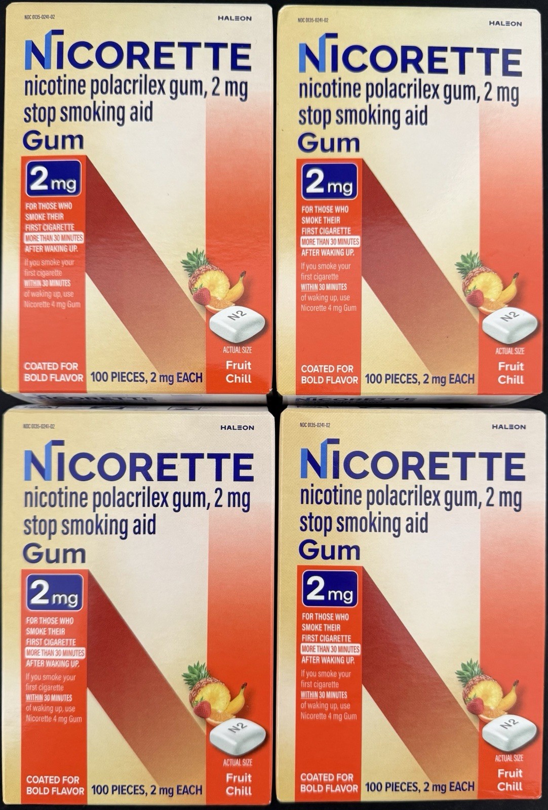Nicorette Fruit Chill 2mg Gum 100 Count- 4 Pack Lot FAST SHIP 🚚🚚🔥🔥
