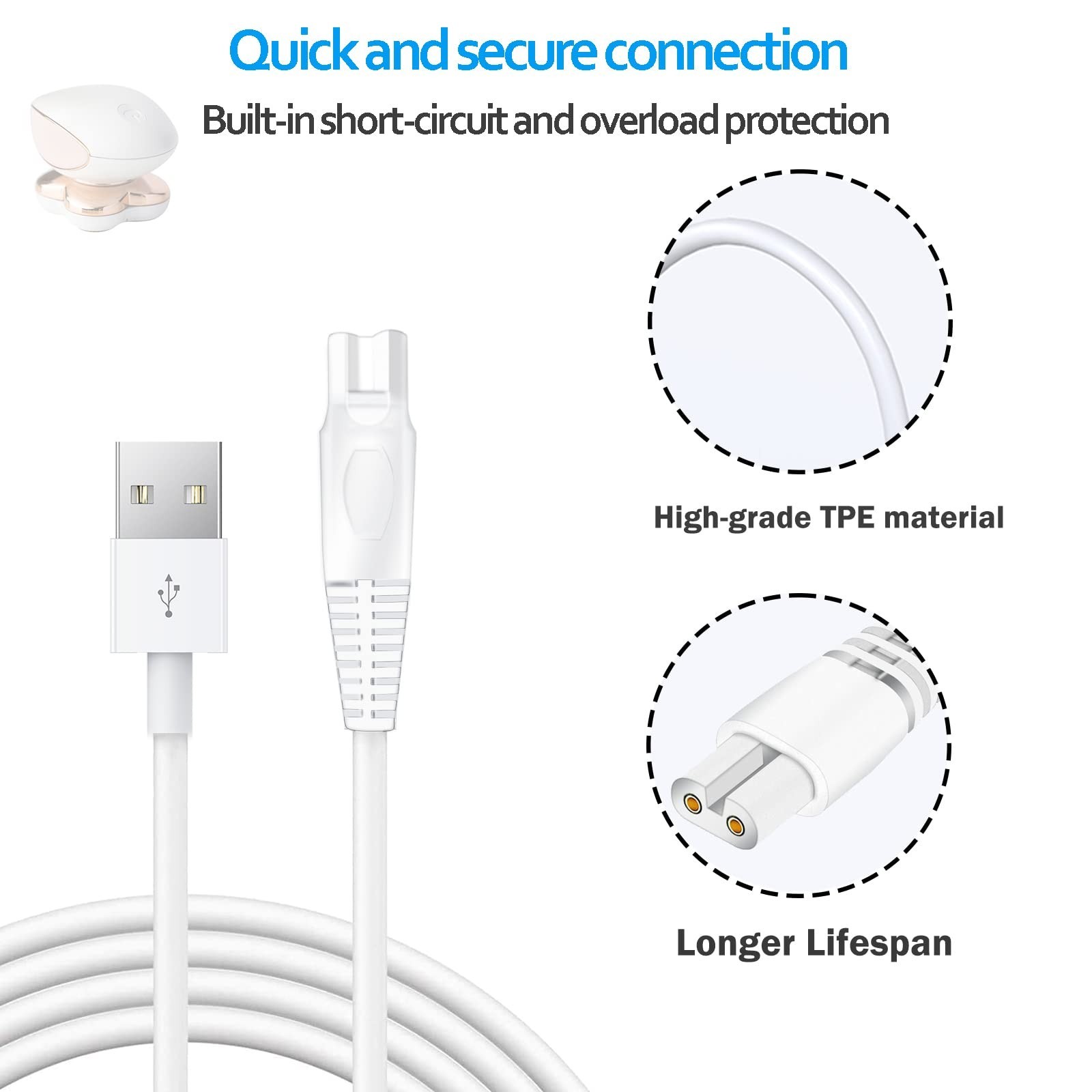 2 Pack Charging Cable for Electric Trimmer & Hair Remover, Power Cord for Shaver