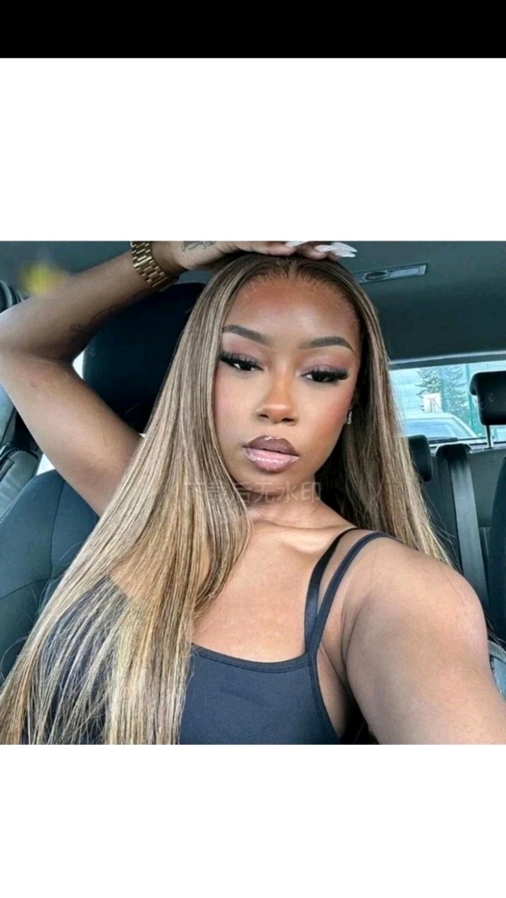 Highlight Straight 13×4 Lace Frontal Wig Synthe Hair Pre-plucked, Brown & Blonde