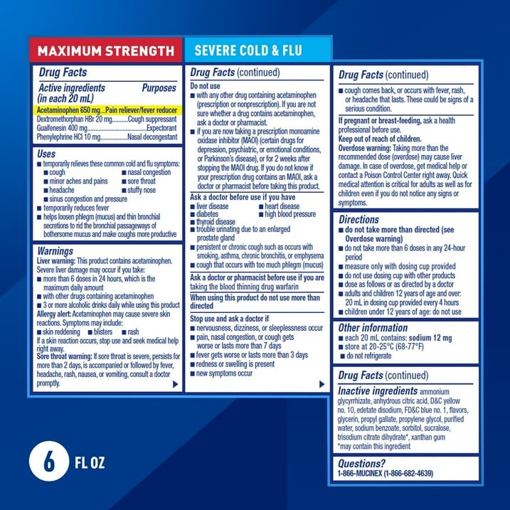 Mucinex Fast-Max Kickstart Severe Cold & Flu Medicine, Menthol, 6 fl oz