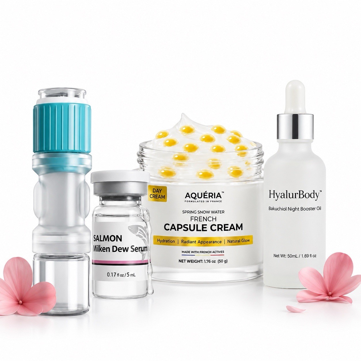 Luxury Kbeauty Skincare Set | Salmon Serum+French Capsule Cream+Baluchiol Oil
