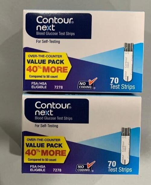 CONTOUR NEXT BLOOD GLUCOSE 70 TEST STRIPS (2 boxes) Expire: 6/30/2026