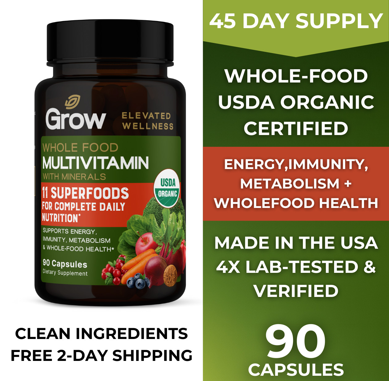Grow Vitamin, RAW One, Once Daily Multivitamin For Men, 90 Vegetarian Capsules
