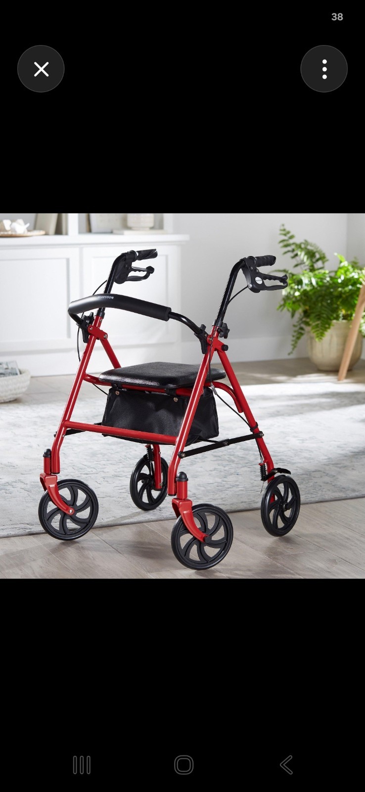 McKesson Durable Rollator 4-Wheel Walker w/ Seat & Basket 146-10257RD-1
