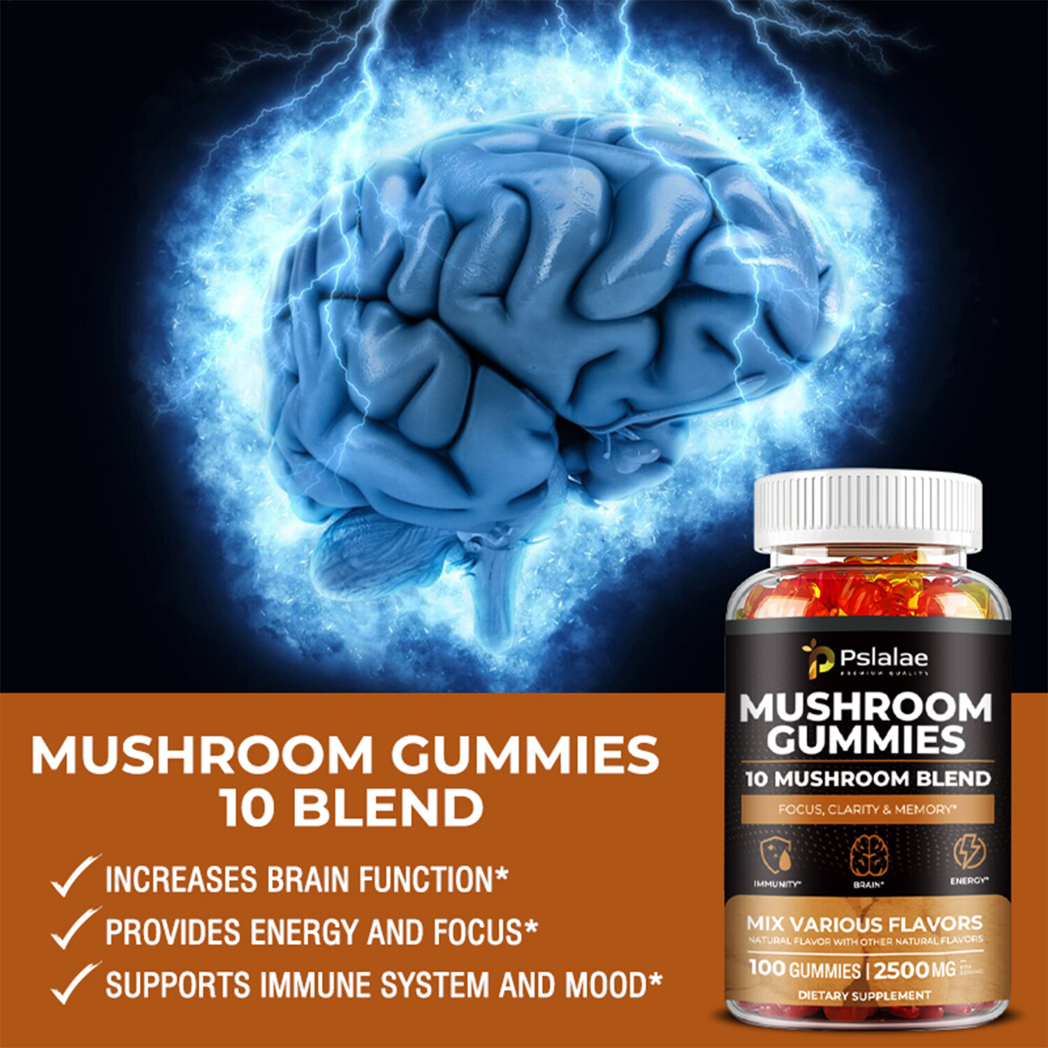 Mushroom 2500mg – Improve Memory & Attention – Lion’s Mane, Maitake, Cordyceps