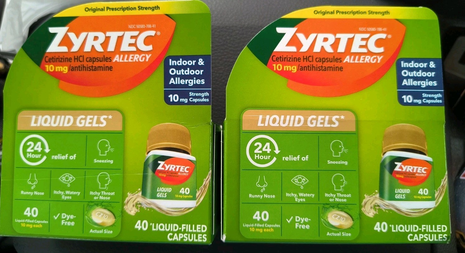 Zyrtec 10mg Allergy Relief Liquid Gels 80 Capsules (2×40) Antihistamine Exp 2027