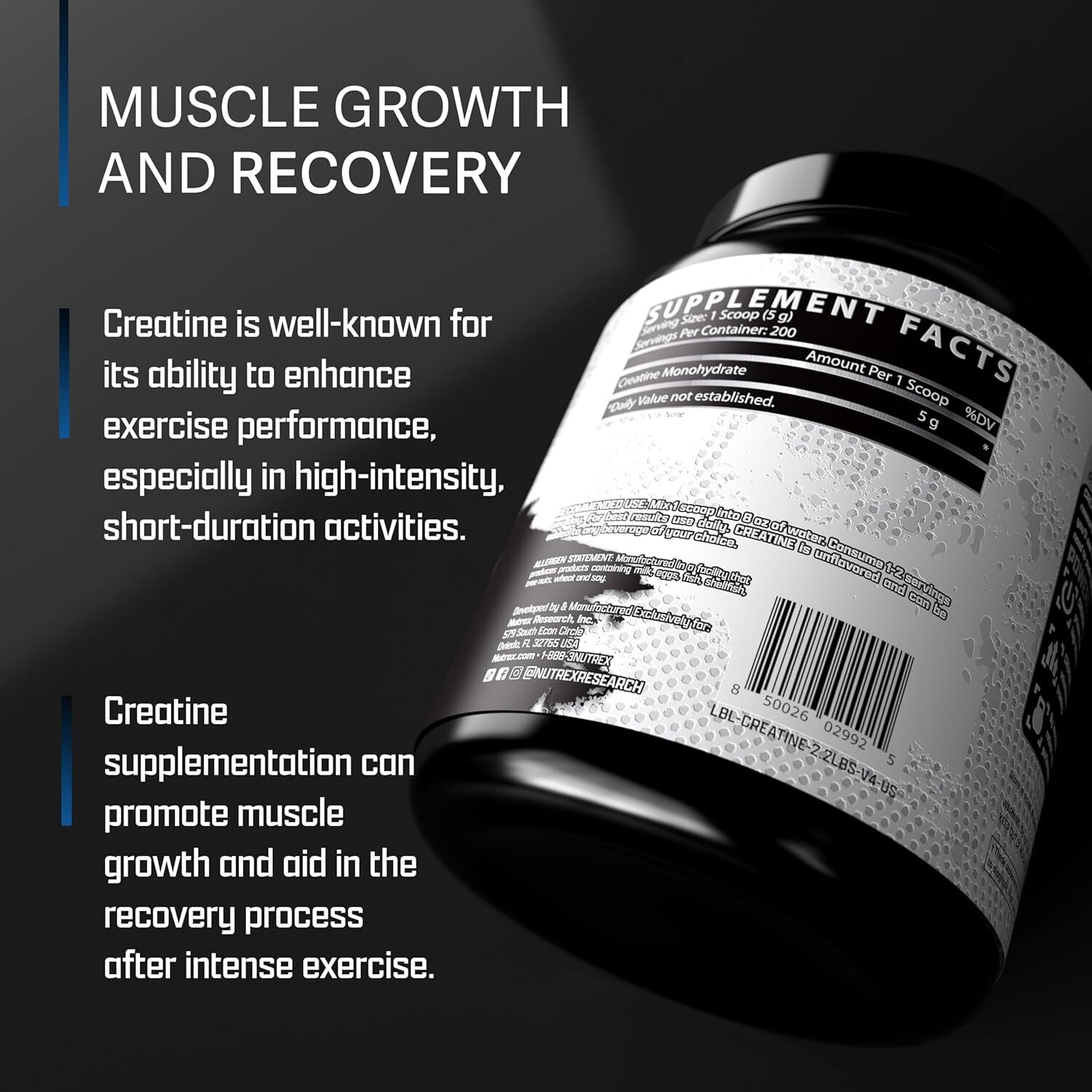 Nutrex CREATINE Monohydrate Powder Micronized Unflavored 30 Servings 150 Grams