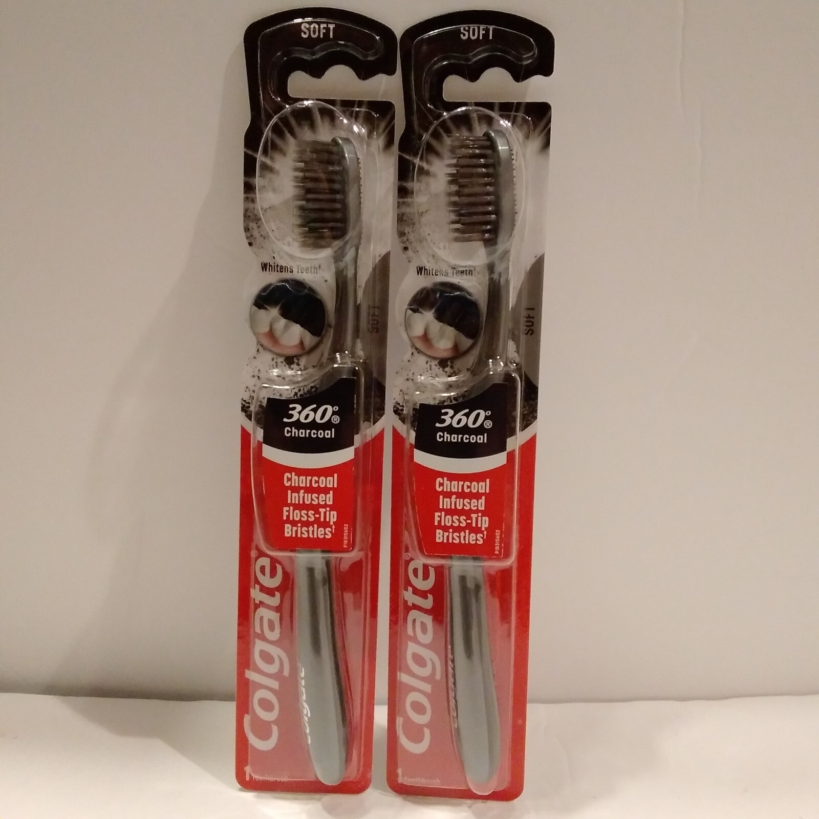 Lot of (2) Colgate 360 Charcoal Infused Floss-Tip Bristles Soft Toothbrushes