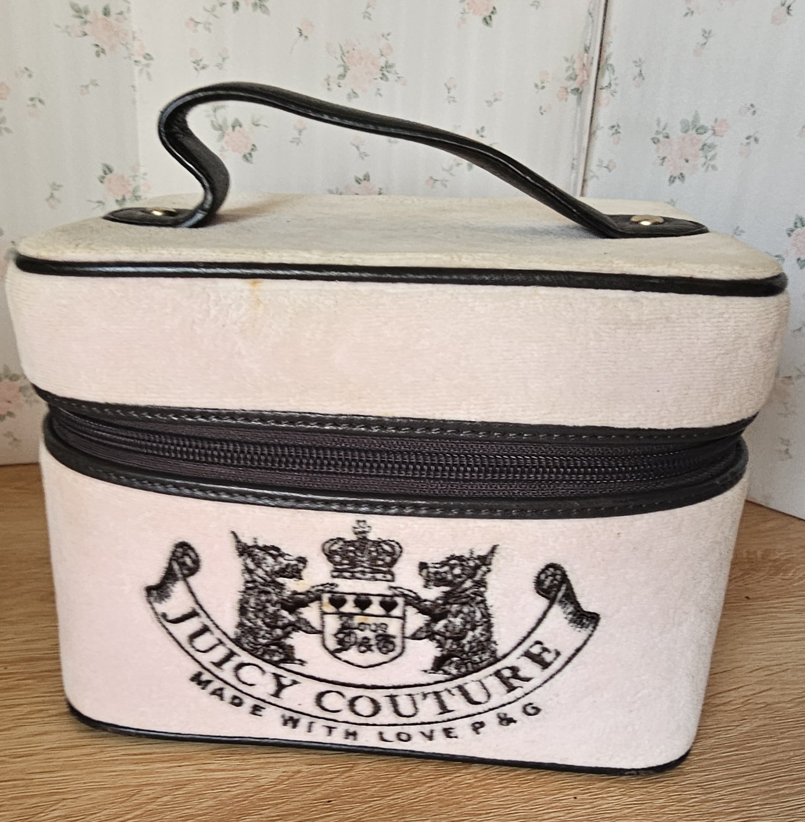 LIGHT PINK AND BROWN JUICY COUTURE MAKE UP TRAIN CASE Y2K SCOTTIE VINTAGE