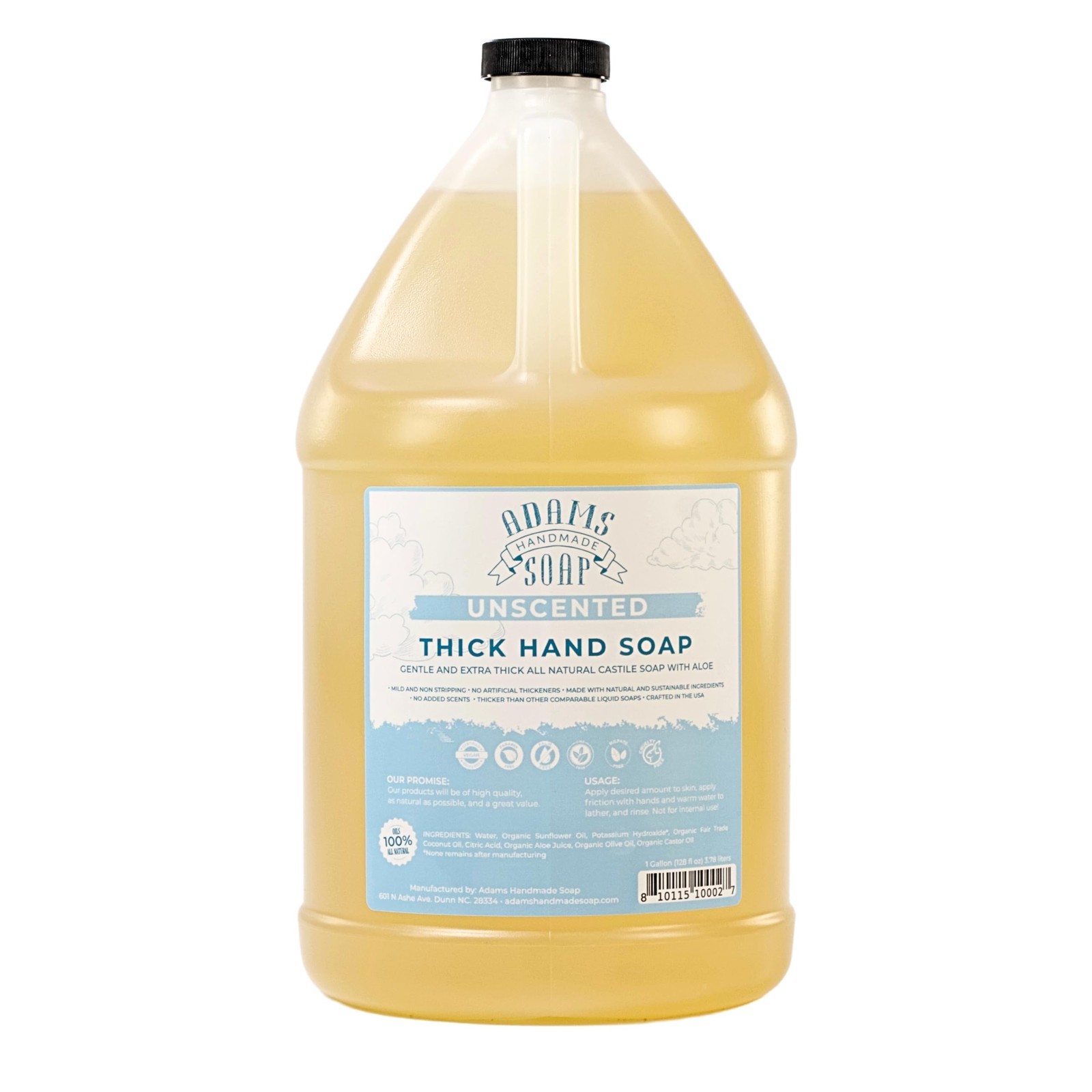 Thick Organic Castile Liquid Hand Soap 1 Gallon Refill- Unscented