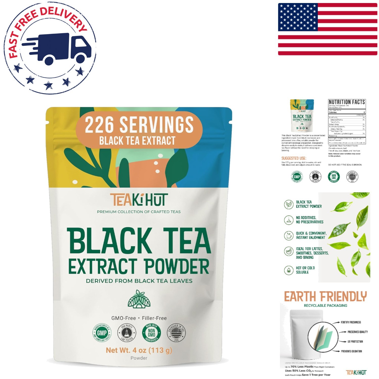 Low Calorie Instant Black Tea Powder | 113g Pure Leaf Extract, Zero Additives