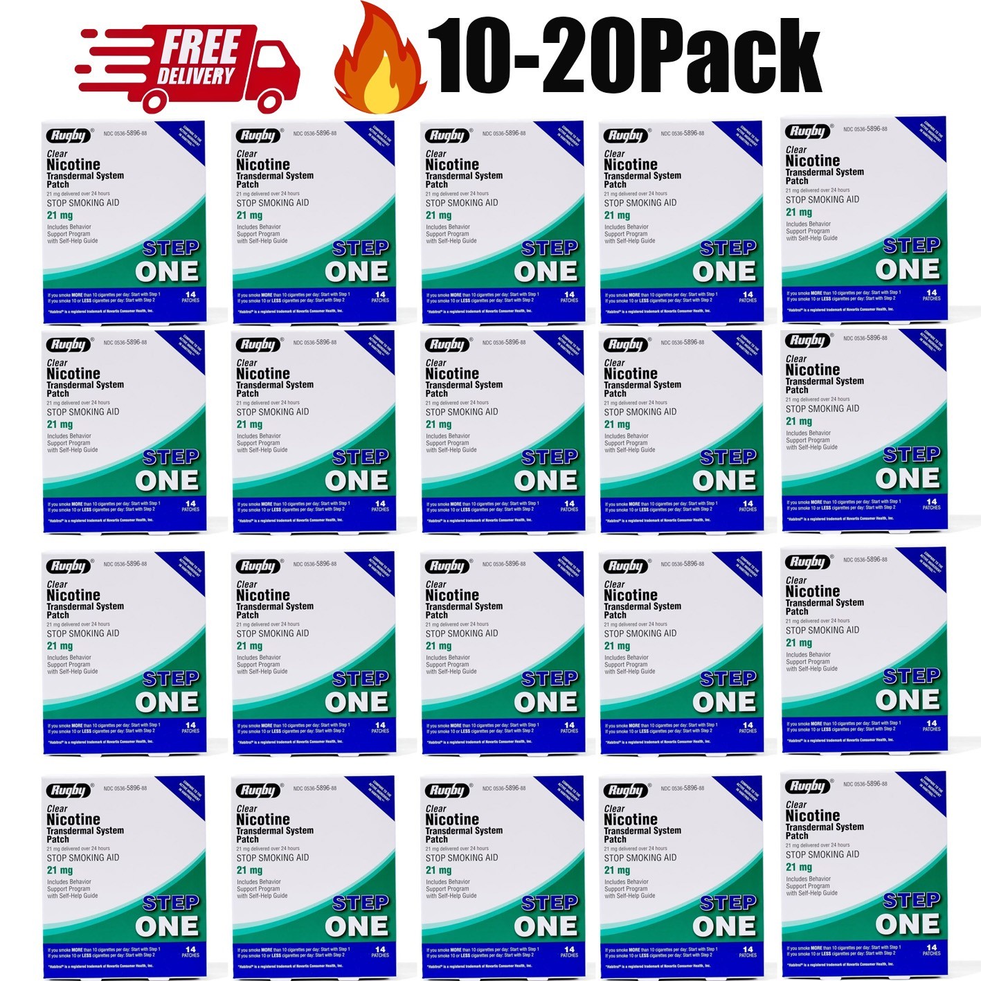 10-20 Pack Rugby Clear Nicotine 21mg Transdermal System Patch Step Exp 06/2028