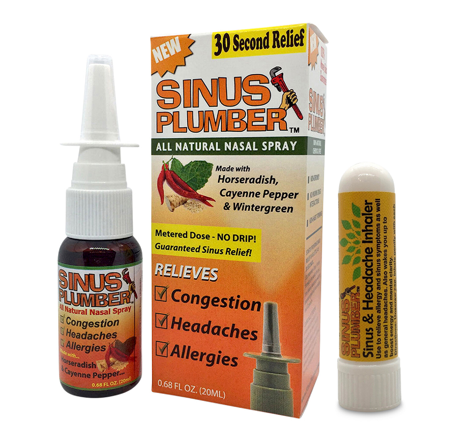 Sinus Plumber Nasal Inhaler and Original Pepper Nasal Spray Sinus Buster Deal