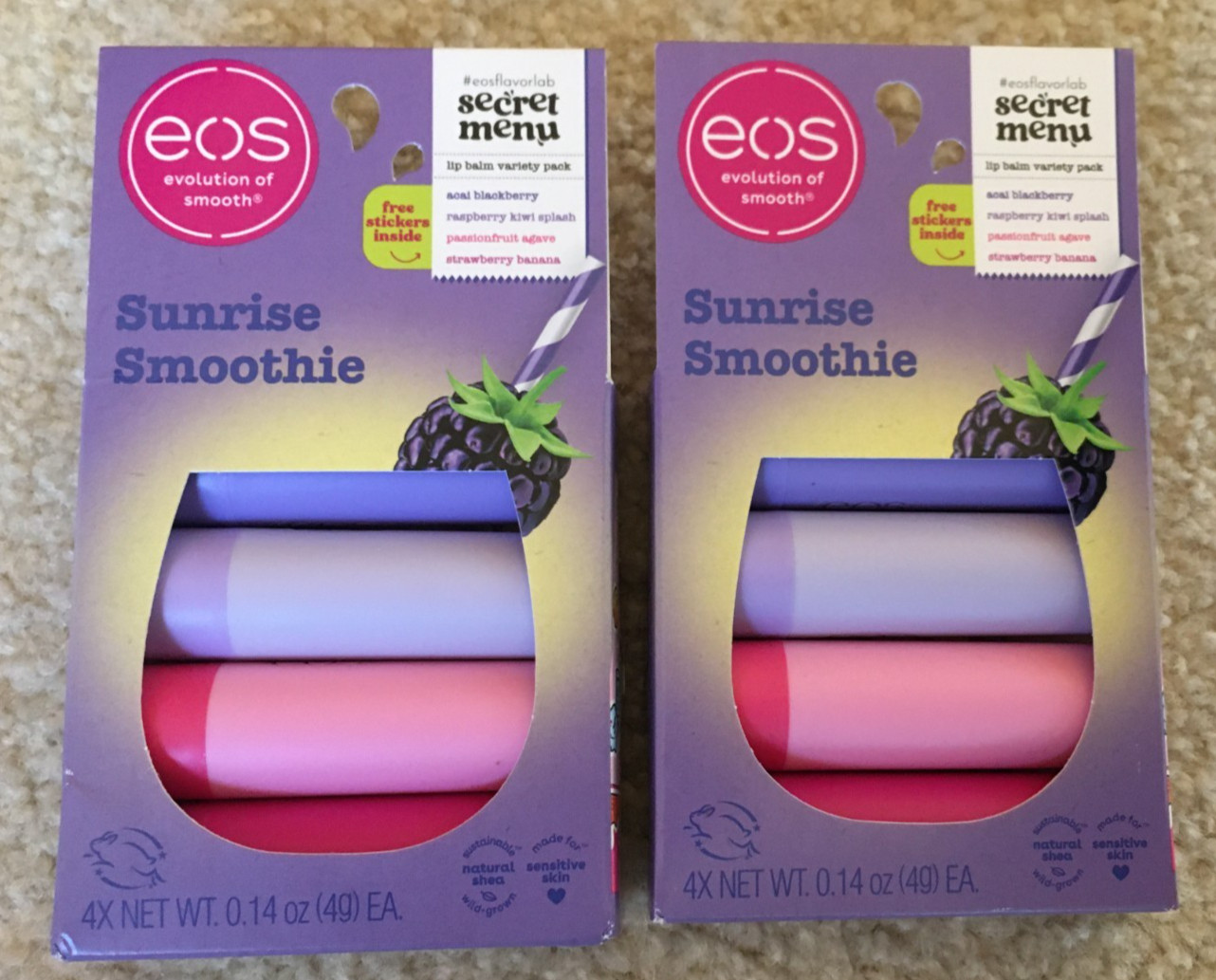 NEW (Lot of 2) eos Sunrise Smoothie Lip Balm Variety Pack 4 ct. ea. (total of 8)