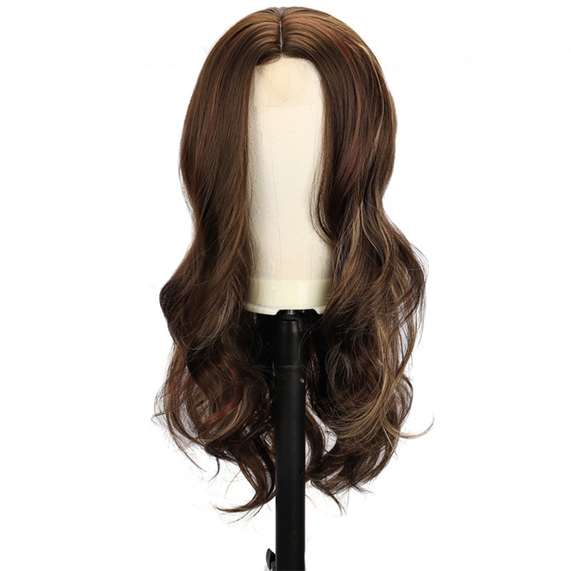 Mix Color Middle Part Big Wave Long Curly Synthetic Lace Wig Full Head Wig