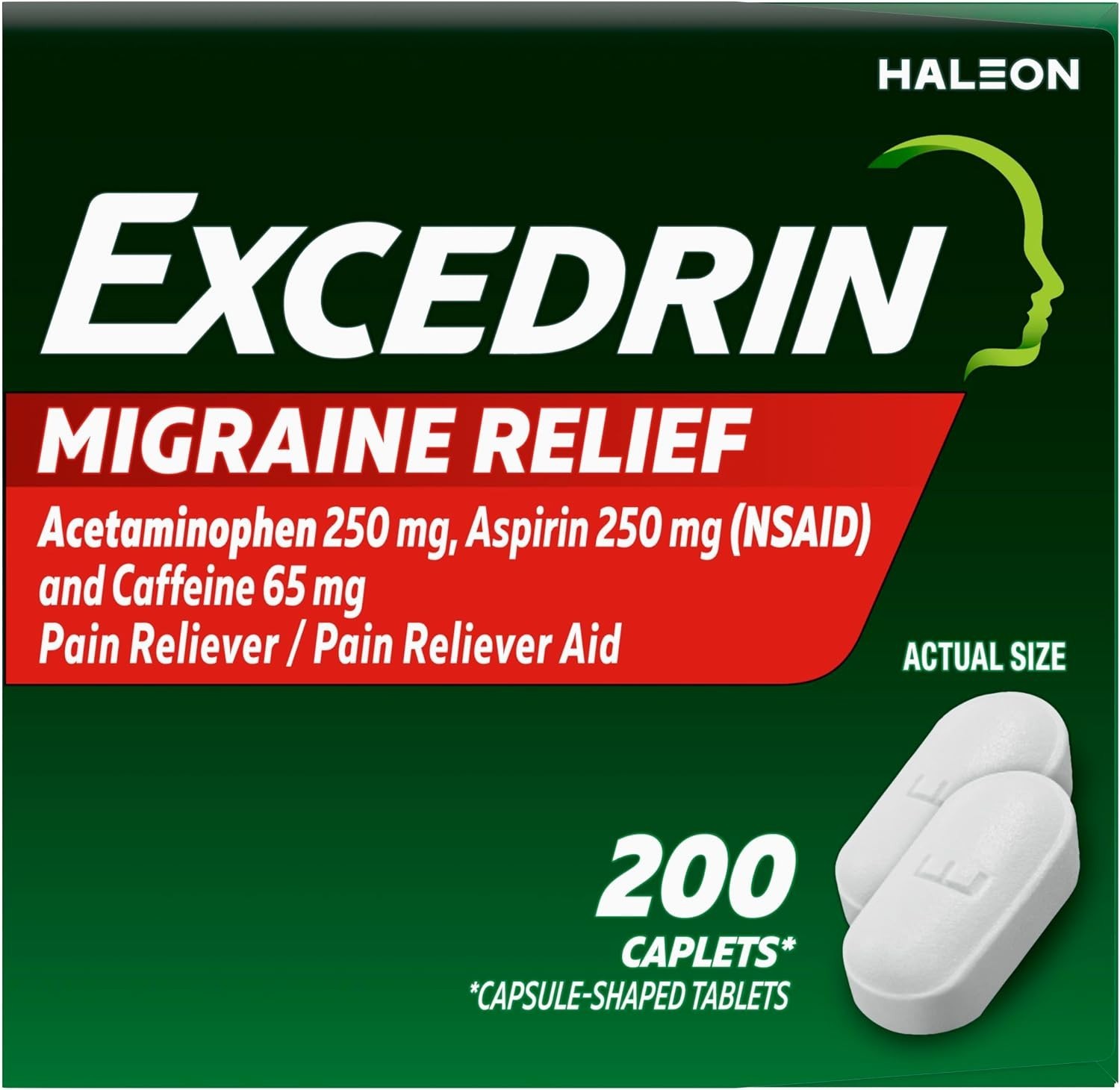 Fast-Acting Migraine Relief Caplets – Triple Action Formula, 200 Count