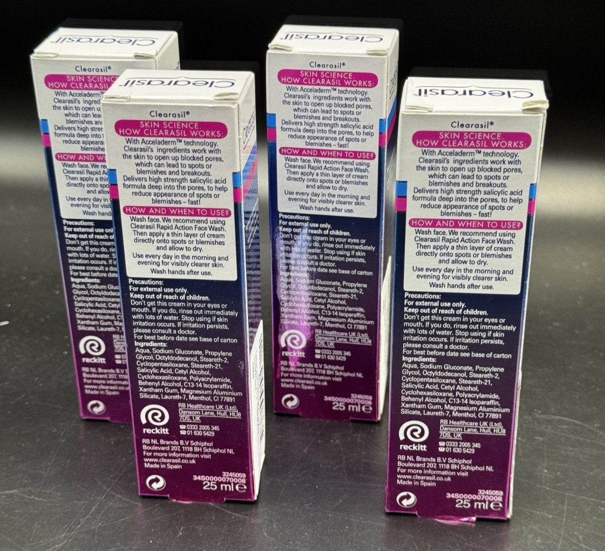 4x – Clearasil Rapid Action Clarifying Cream 4-hr Reduce Spots Blemishes 25ml