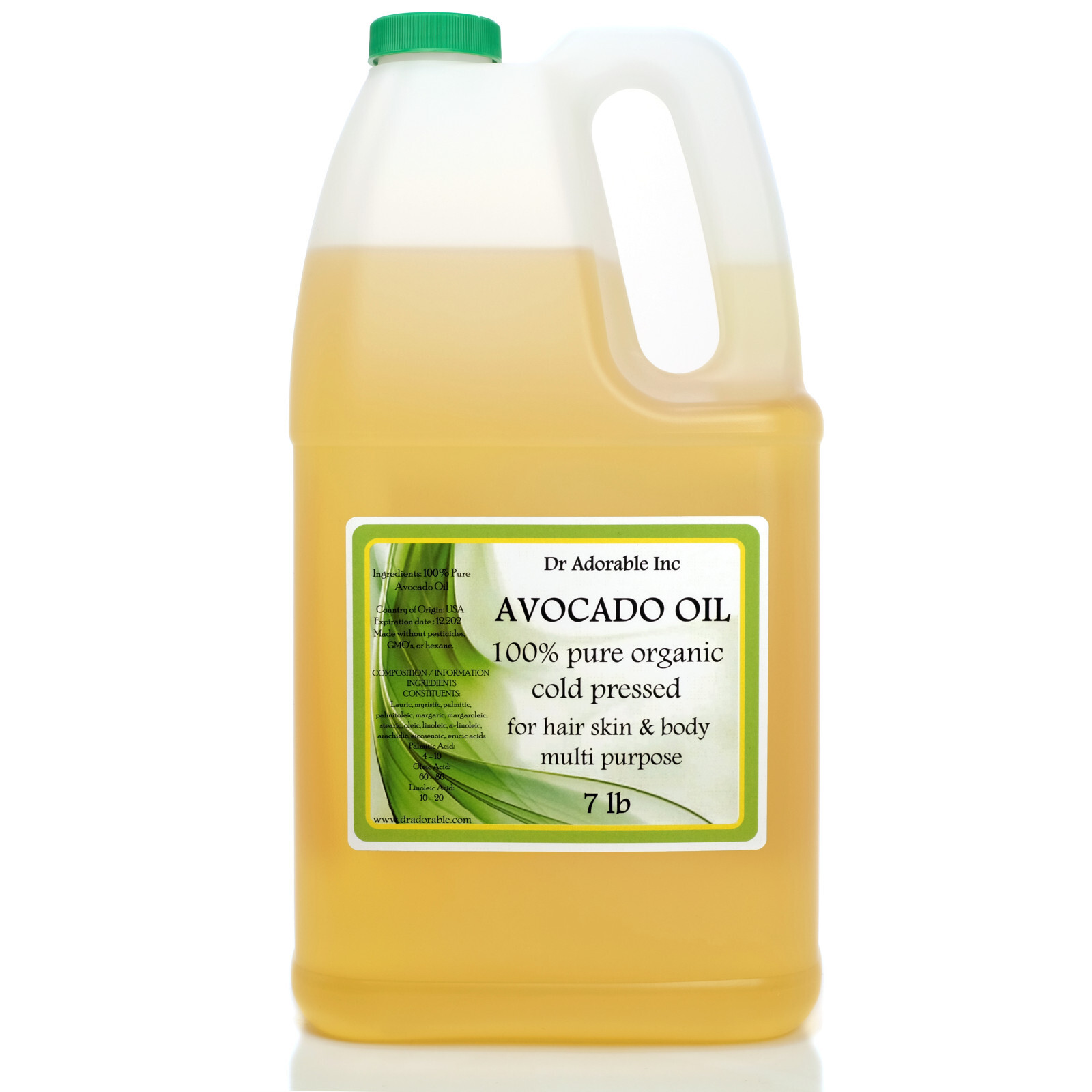 7 LB / 1 Gallon 100% Pure Organic Cold Pressed Avocado Oil Hair Skin Moisturiser