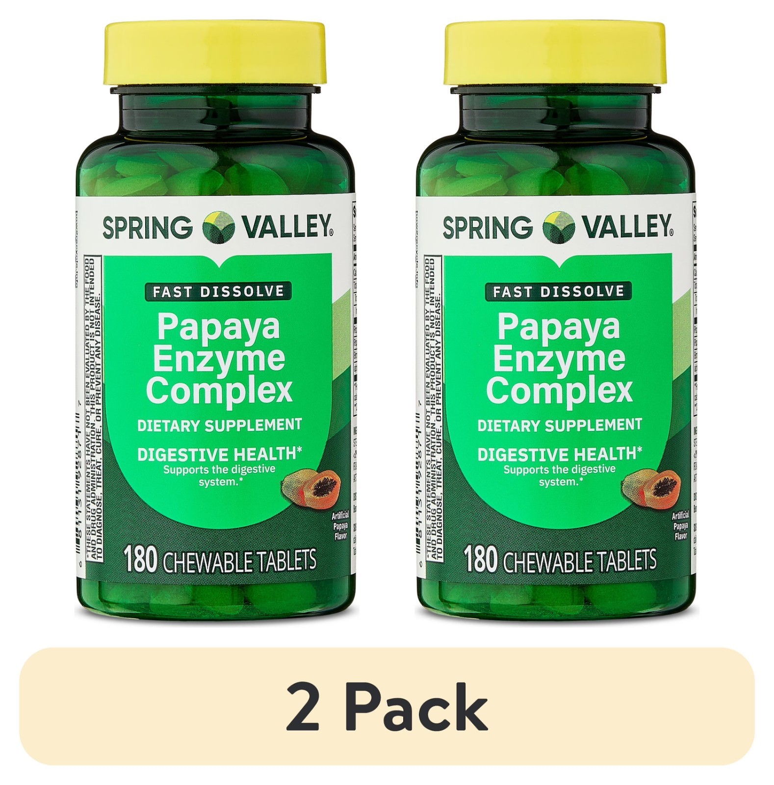 Spring Valley Papaya Enzyme Complex Chewable Tablets Dietary Supplement 2×180 Ct
