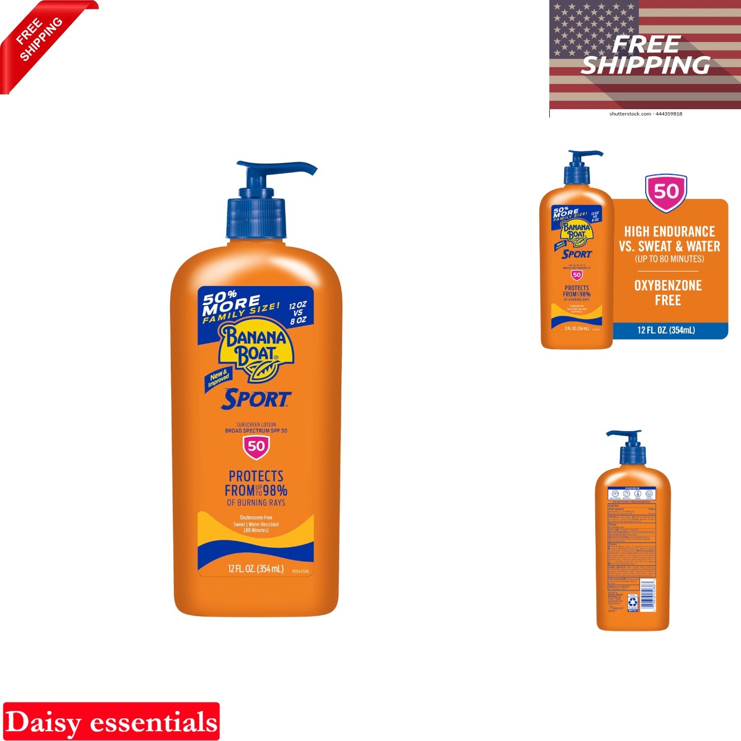Sport SPF 50 Sunscreen Lotion 12 fl oz Family Size Waterproof UV Protection