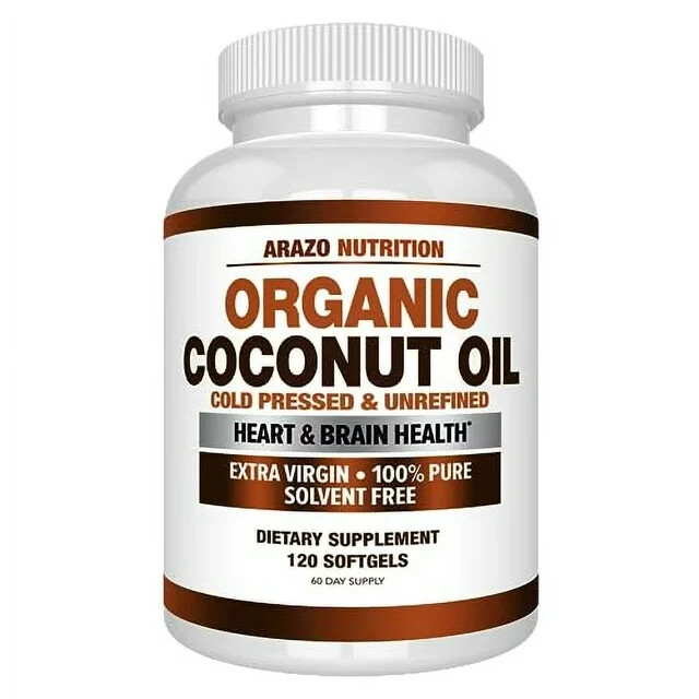 Arazo Nutrition Organic Coconut Oil 2000 MG – 100% Extra Virgn 120 Capsules