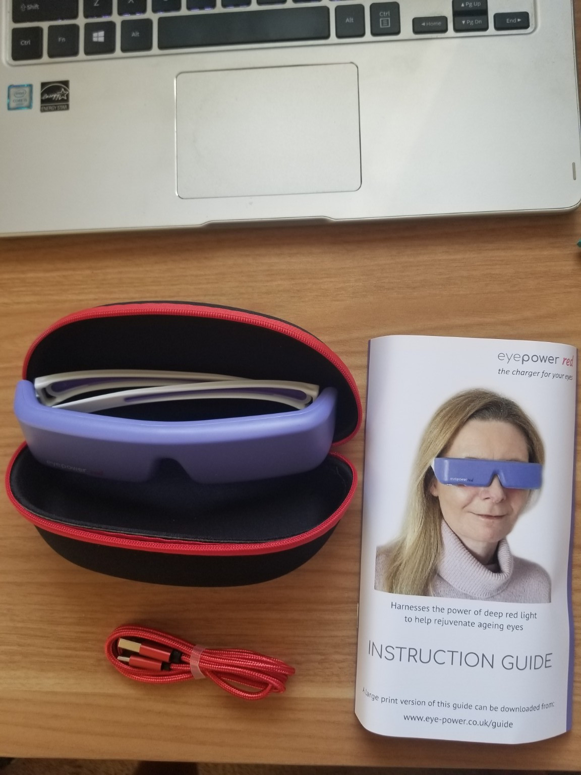 EyePower Red Rechargeable Red Light Therapy Eye Mask Glasses + Case & Cable