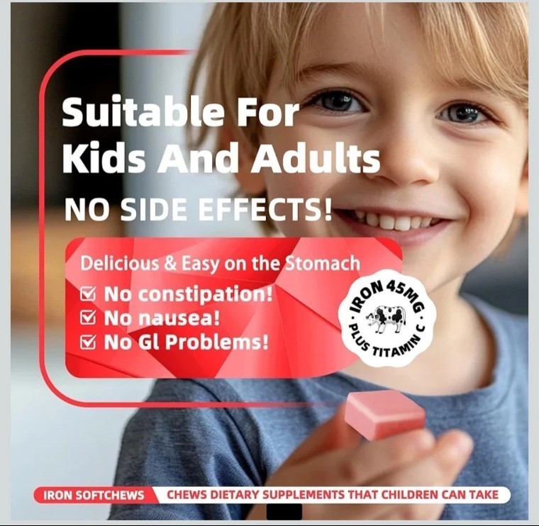 Strawberry Fusion Iron 45mg Vitamin C Soft Chews Daily Multivitamin Kids Adults