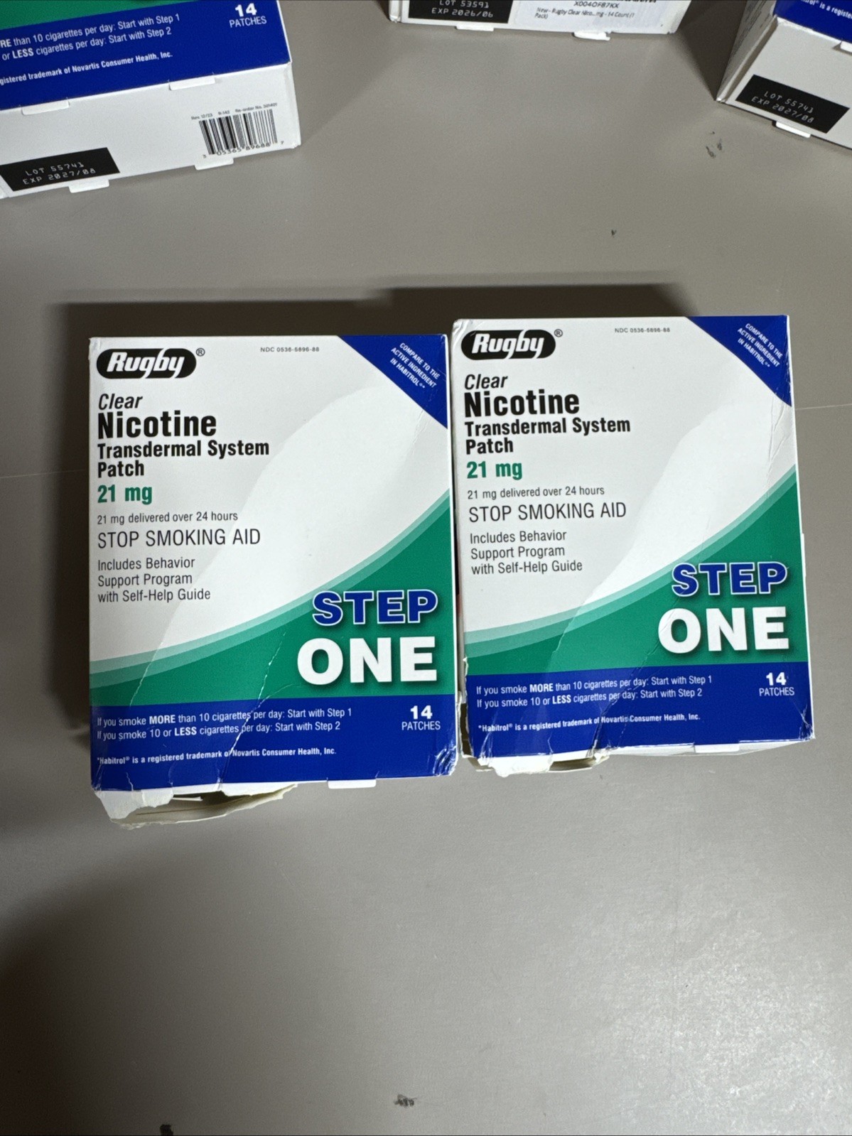 PACK OF 2 Rugby Clear Nicotine Patch Step 1 21 mg 08/27+ Packaging Damaged!!
