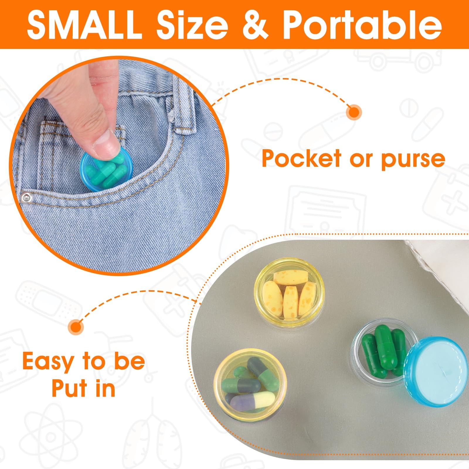 5 Pack Small Travel Pill Organizer Case Portable Mini Medicine Container
