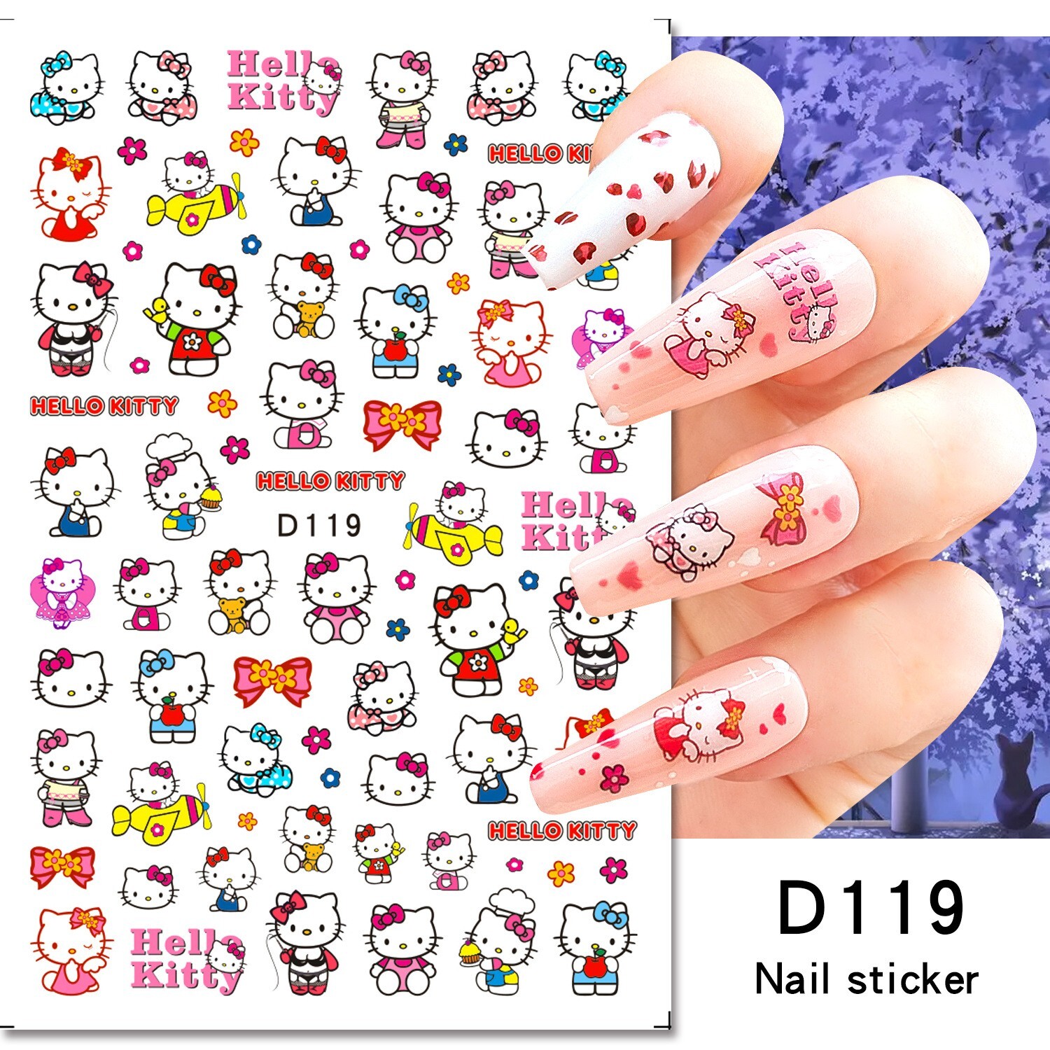 6Pcs Set Nail Art Stickers Sanrio Anime Manicure Cartoon Hello Kitty Peel NH27