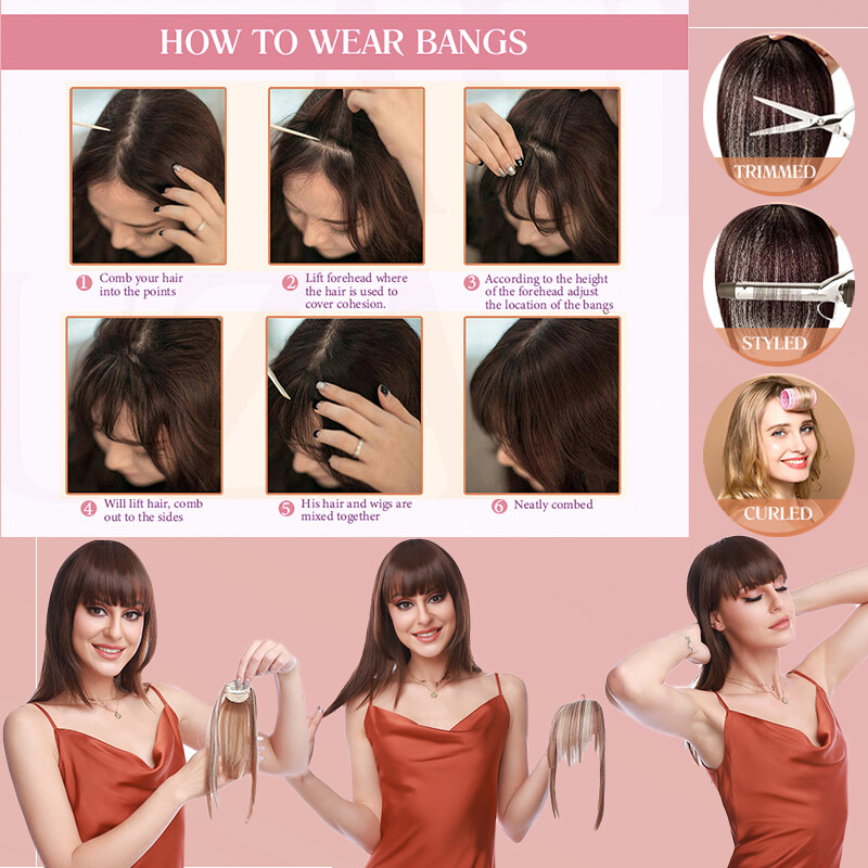 Neat Bangs Clip in on Fringe Hair Extensions Thick Thin As Human Front Hairpiece