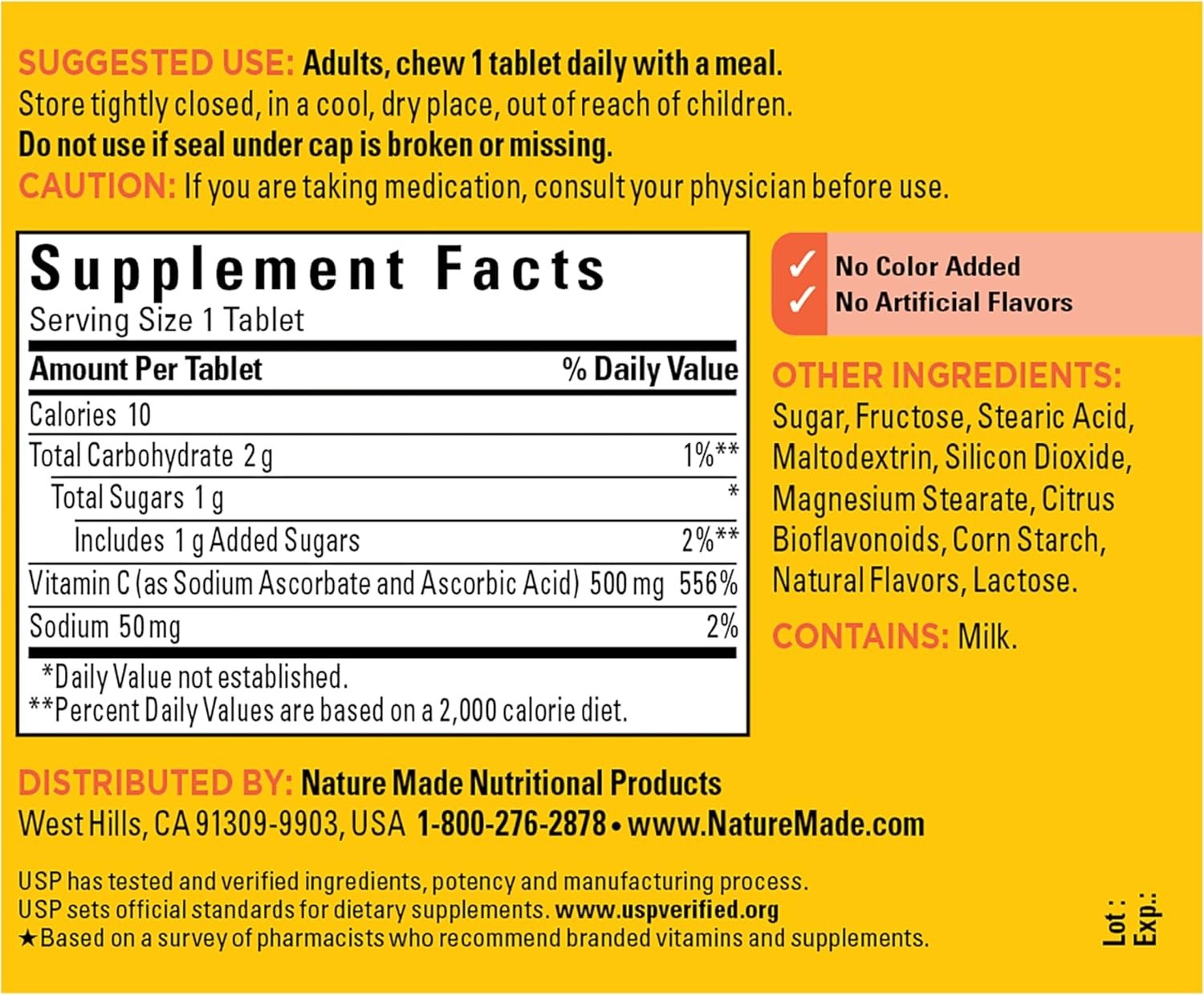 Immune System Support Chewable Vitamin C 500 mg – Orange Flavored, 60 Tablets