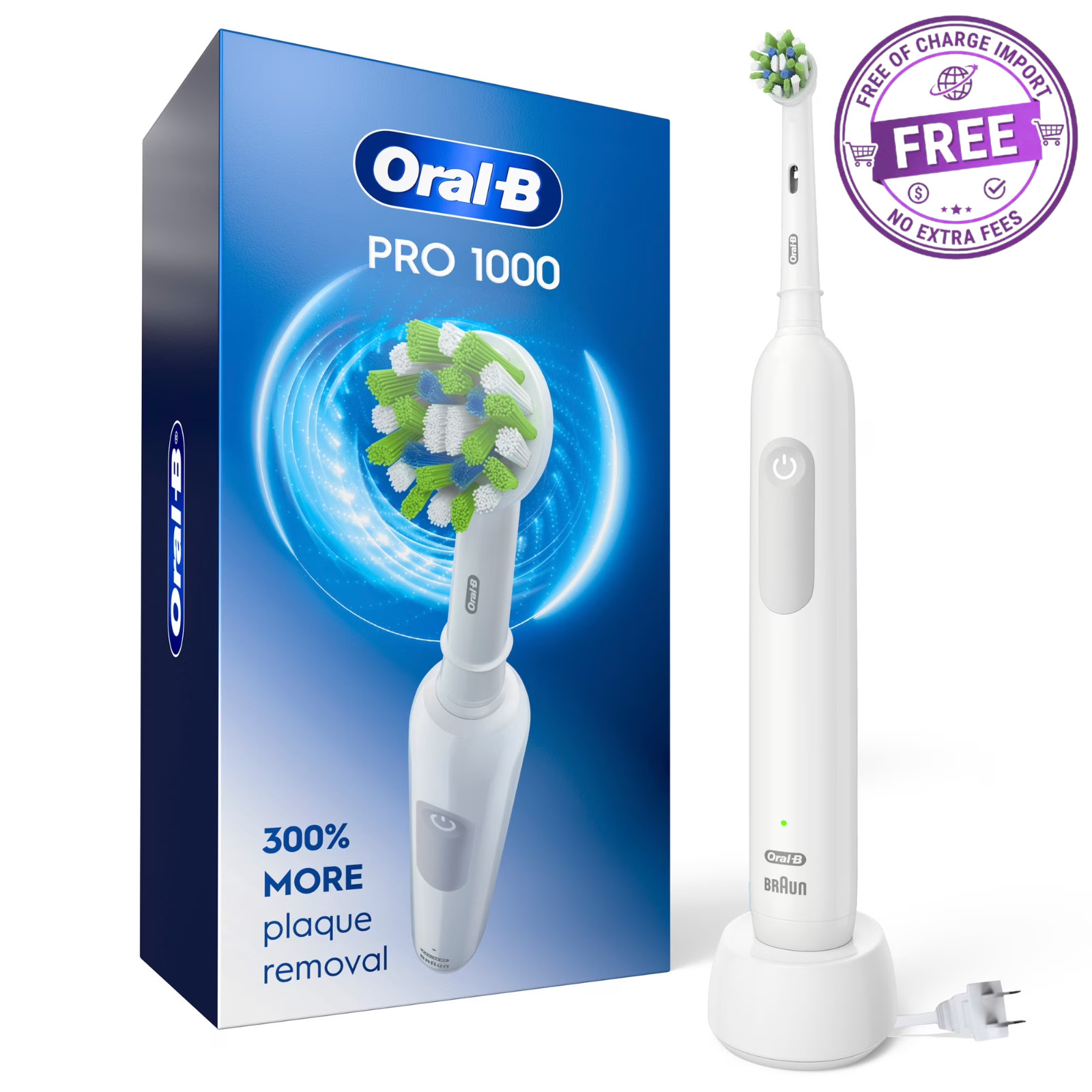 Oral-B Toothbrush, Pro 1000 Rechargeable Electric Toothbrush, White, 1 Count