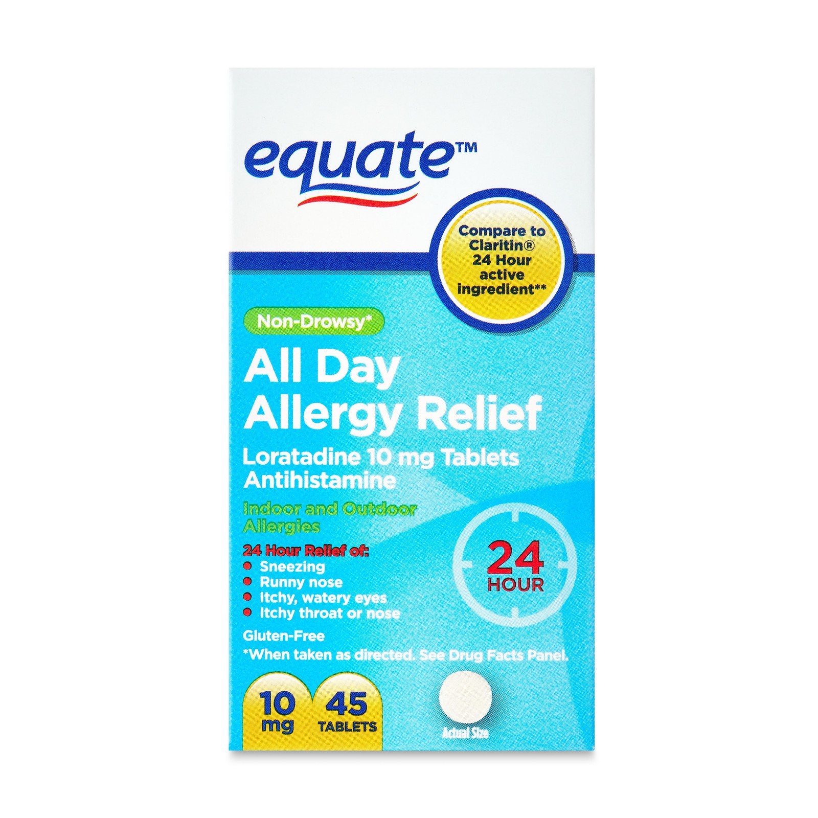 Equate Non-Drowsy Loratadine Allergy Relief Tablets, 10 mg, 45 Ct