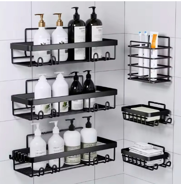 6 Pack Shower Caddy Organizer Self Adhesive No Drill Black Bathroom Shelf