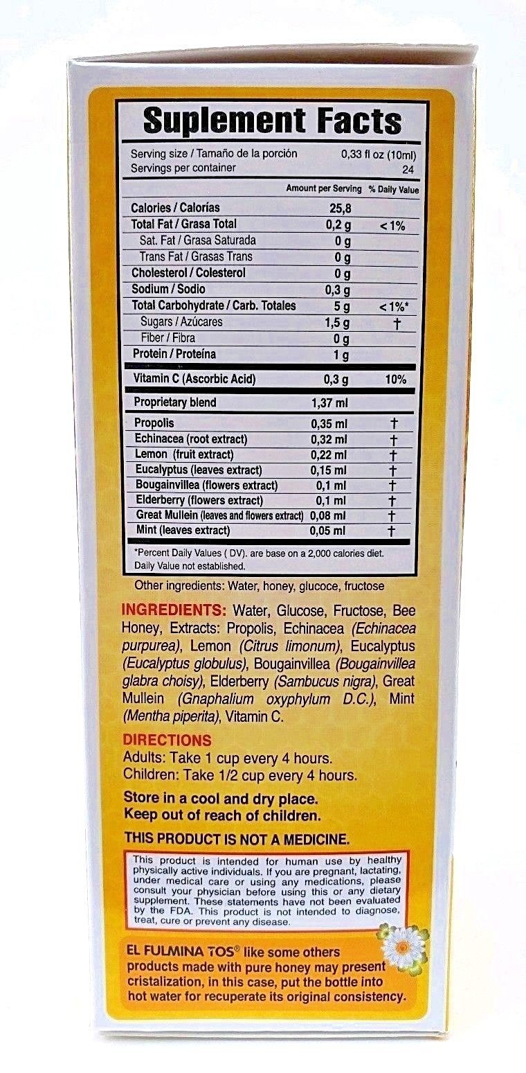 JARABE PARA LA TOS FULMINA TOS COUGH SYRUP 240 ML. EACH PROPOLEO EQUINACEA LEMON