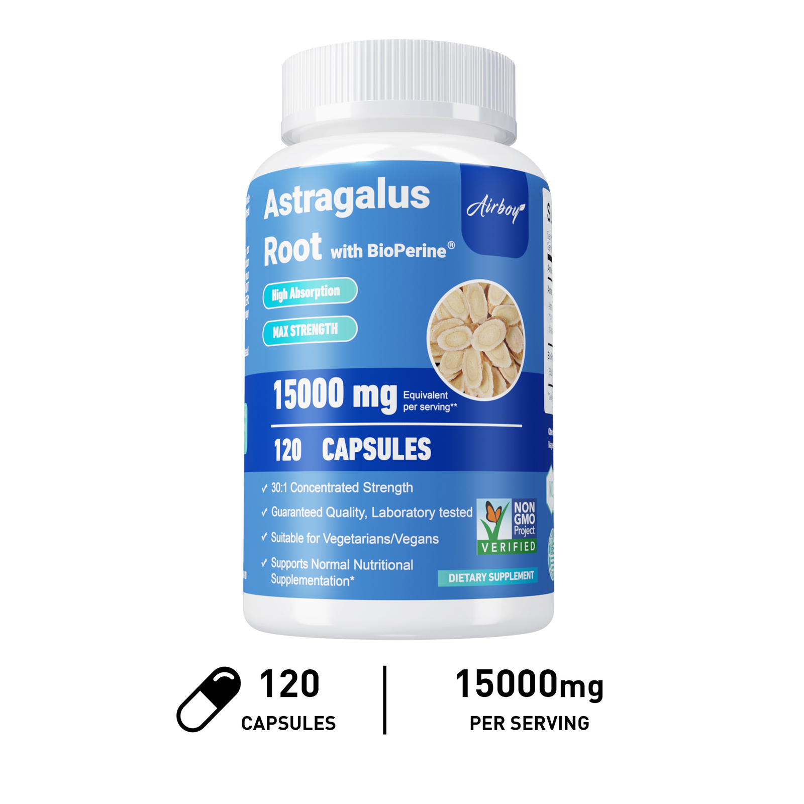120pcs Astragalus Root – Immune, Cardiovascular Health, Nutritional Supplement