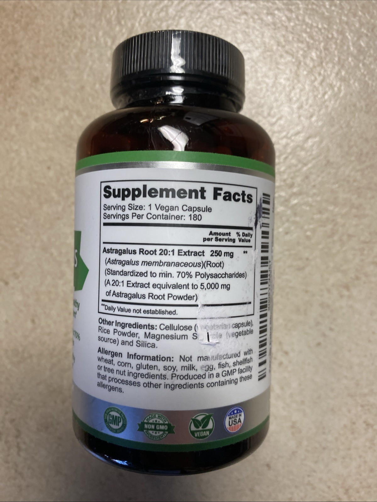 Zazzee Extra Strength Astragalus Root 2:01 Extract 5000 mg 180 Vegan Capsules