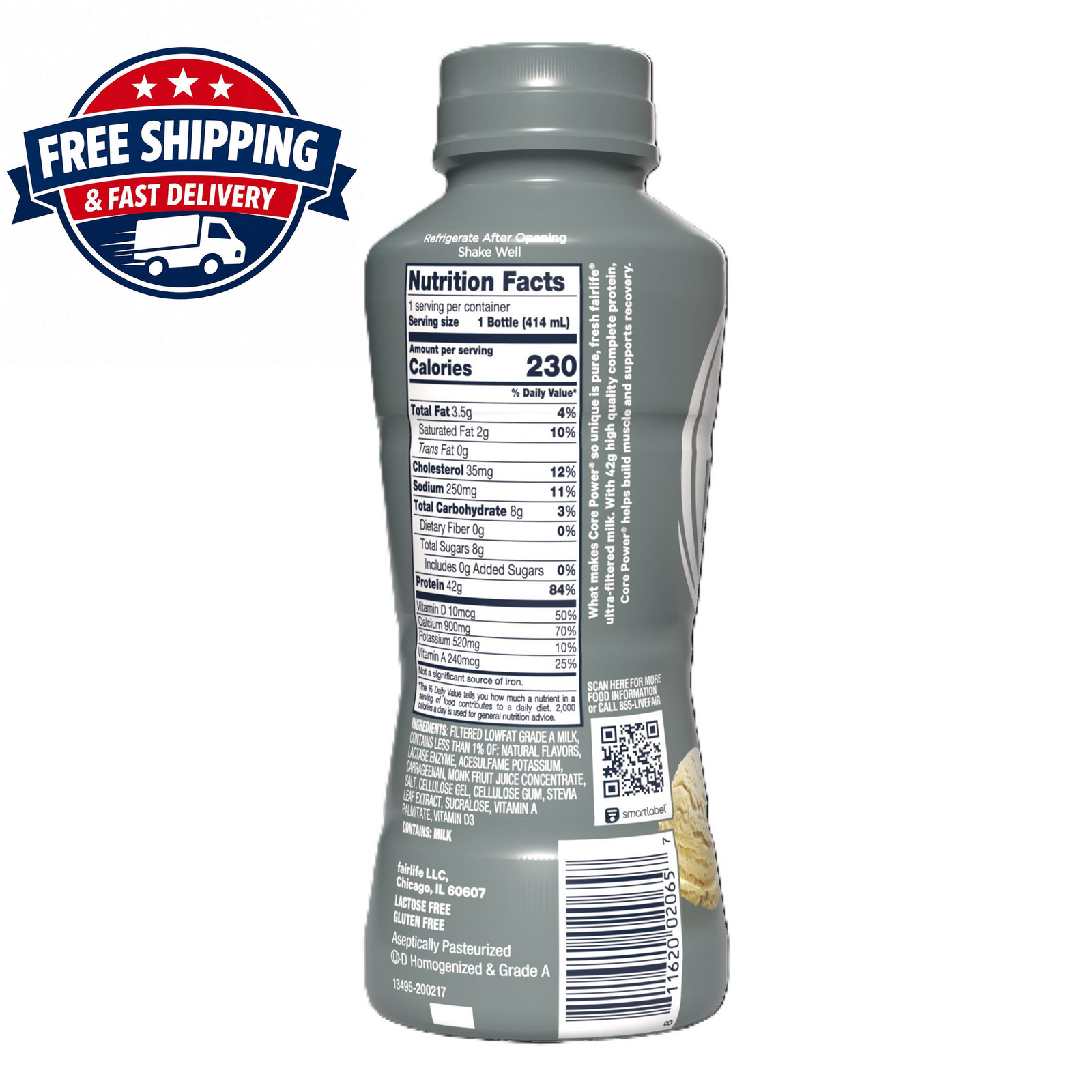 Core Power Elite High Protein Shake, Vanilla, 42g Bottle, 14oz, 12 Pack