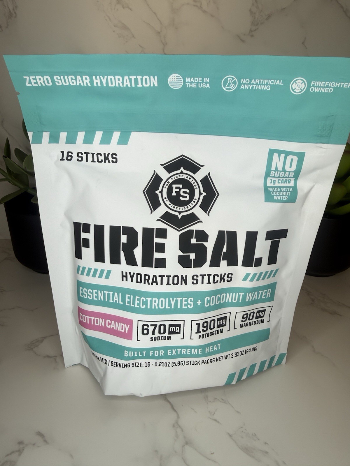 Fire Salt Hydration Sticks Electrolytes NO Sugar Coconut Water Cotton Candy 16ct
