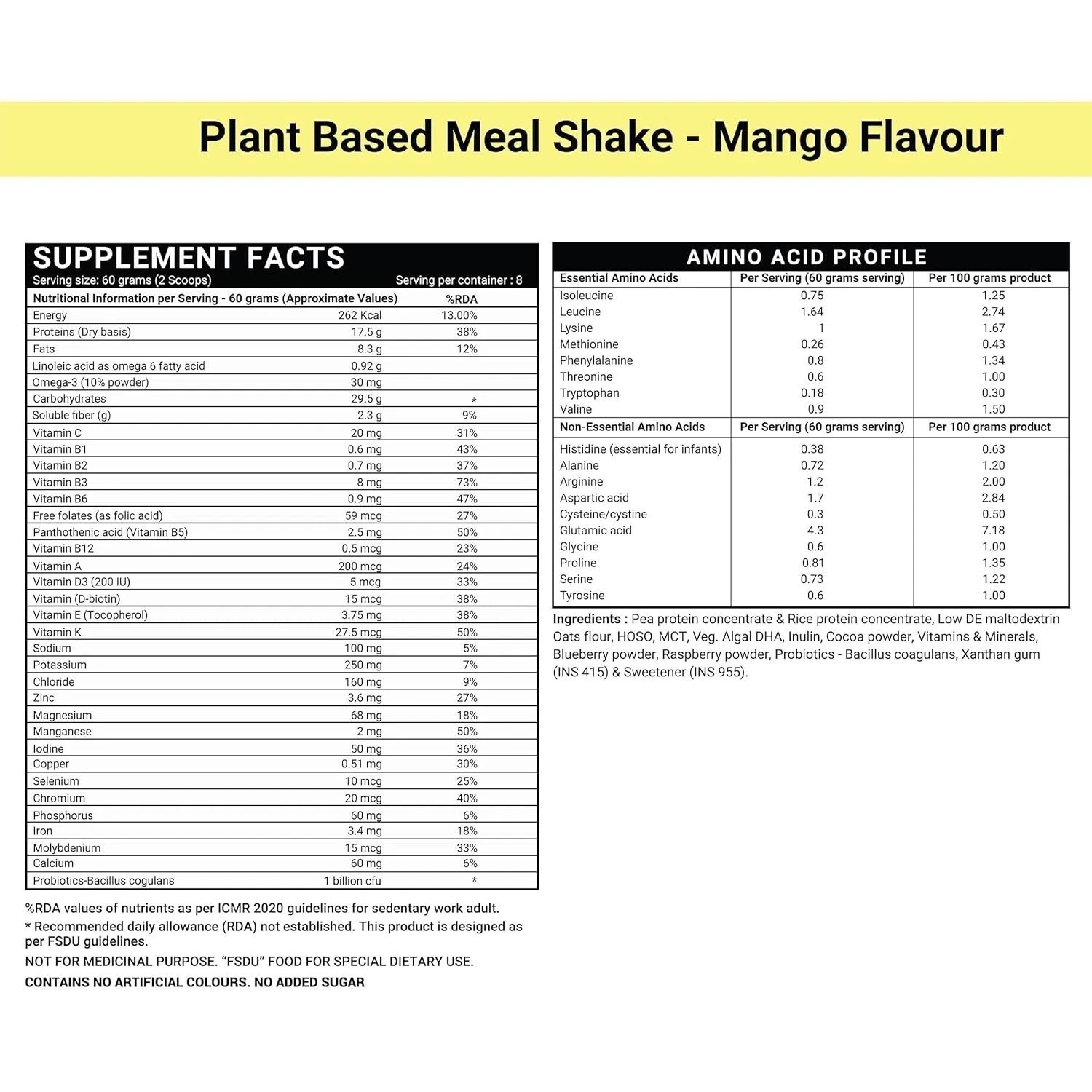 INLIFE Plant Based Meal Replacement Shake 500g (Mango)